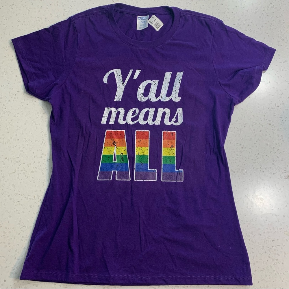 Y’all Means All pride purple rainbow tee